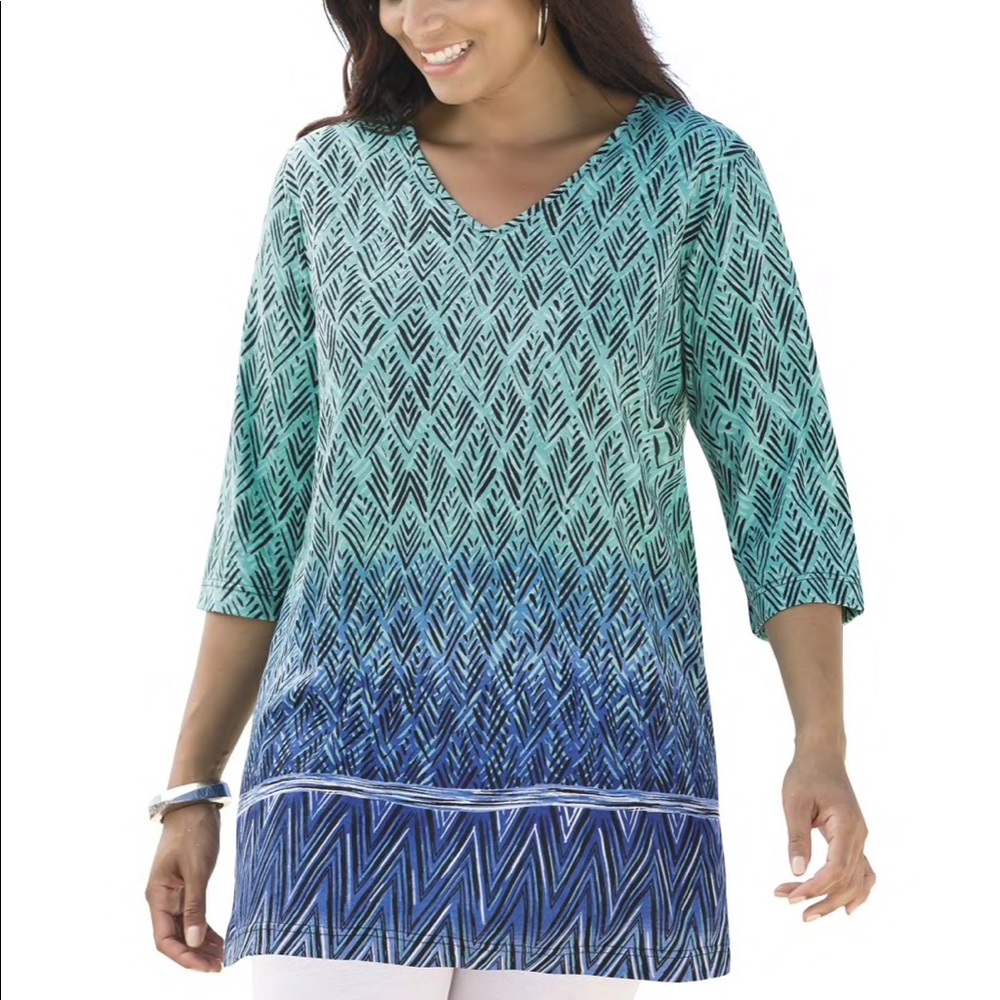 Ulla Popken Print V Neck Blouse /Tee